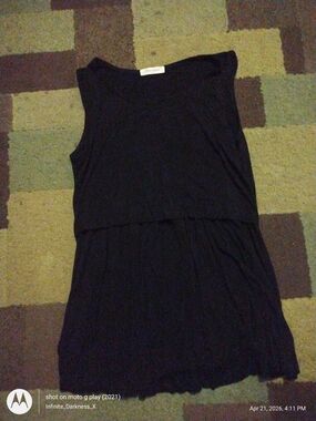 Breatfeeding Black Sleeveless Layered Tank Dress